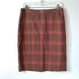 Talbots brown & pink plaid office basic fully lined wool pencil skirt 6